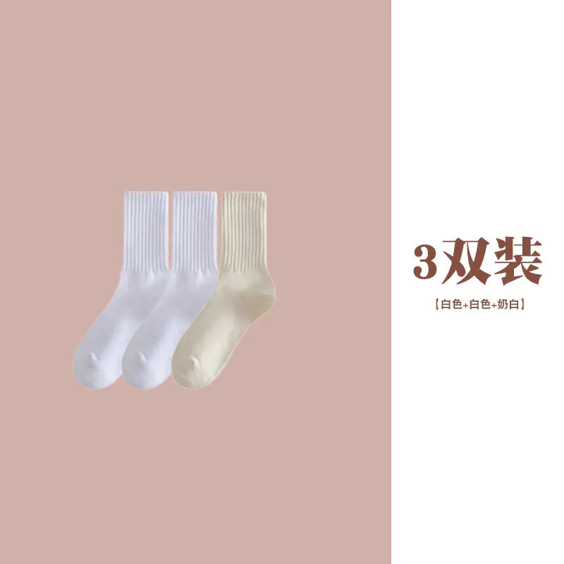 Women's Casual Mid-Calf Socks – Solid Color Japanese Style