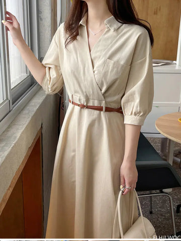 Japanese Style Mini Dress for Women with Belt