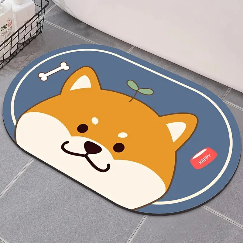 Kawaii Non-Slip Mat – Illustrated Puppy Design for Bathroom and Home