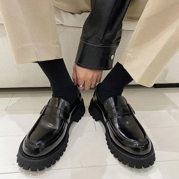 Japanese Retro Leather Shoes with Round Toe and Thick Sole