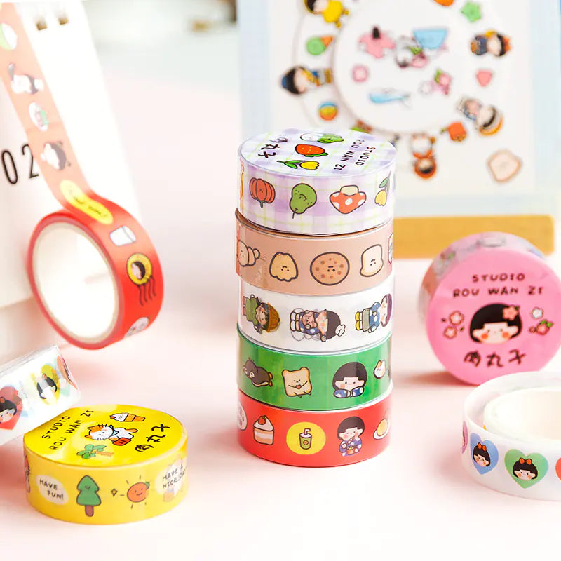 Washi Tape con Frutas y Personajes – Diseño Ilustrado para DIY y Journaling