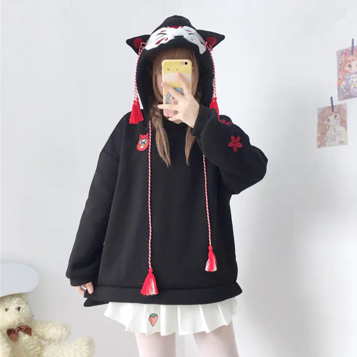 Kawaii Fox Embroidery Hoodie