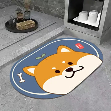 Kawaii Non-Slip Mat – Illustrated Puppy Design for Bathroom and Home