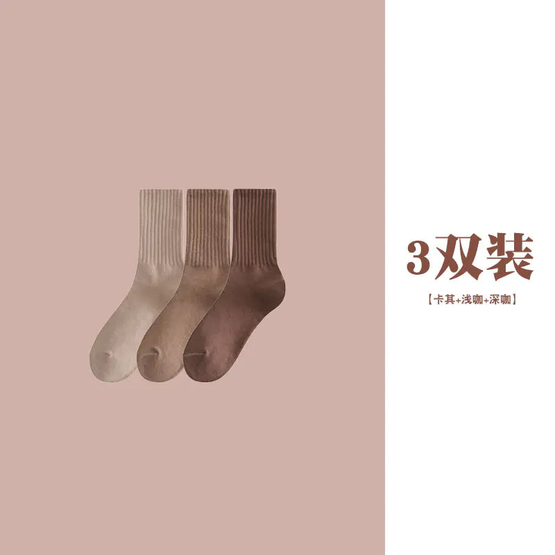 Women's Casual Mid-Calf Socks – Solid Color Japanese Style