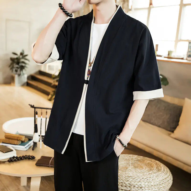 Men's Long Linen Kimono Cardigan – Sizes up to 5XL