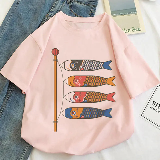 Women's Japanese Koi Fish Print T-Shirt