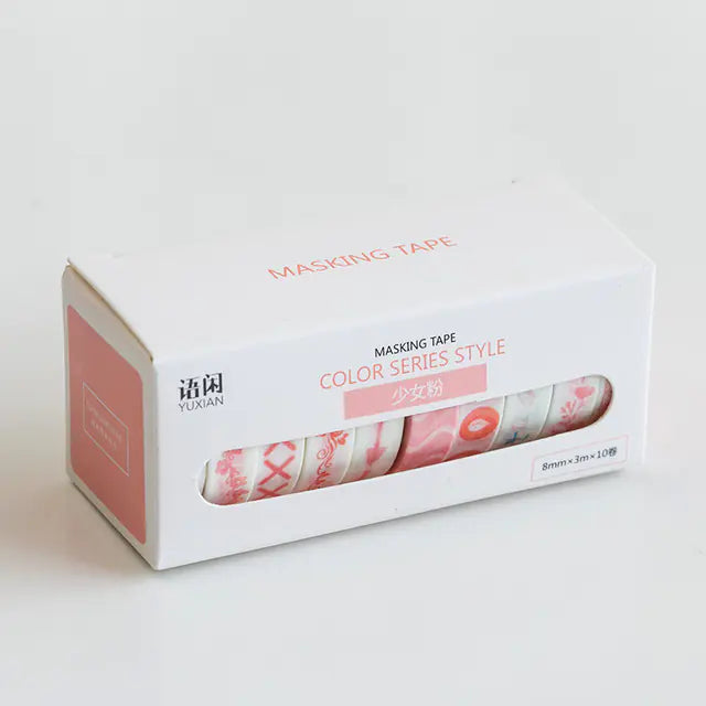 Japanese Washi Tape Set – 10 Rolls of 8mm for Scrapbooking and DIY