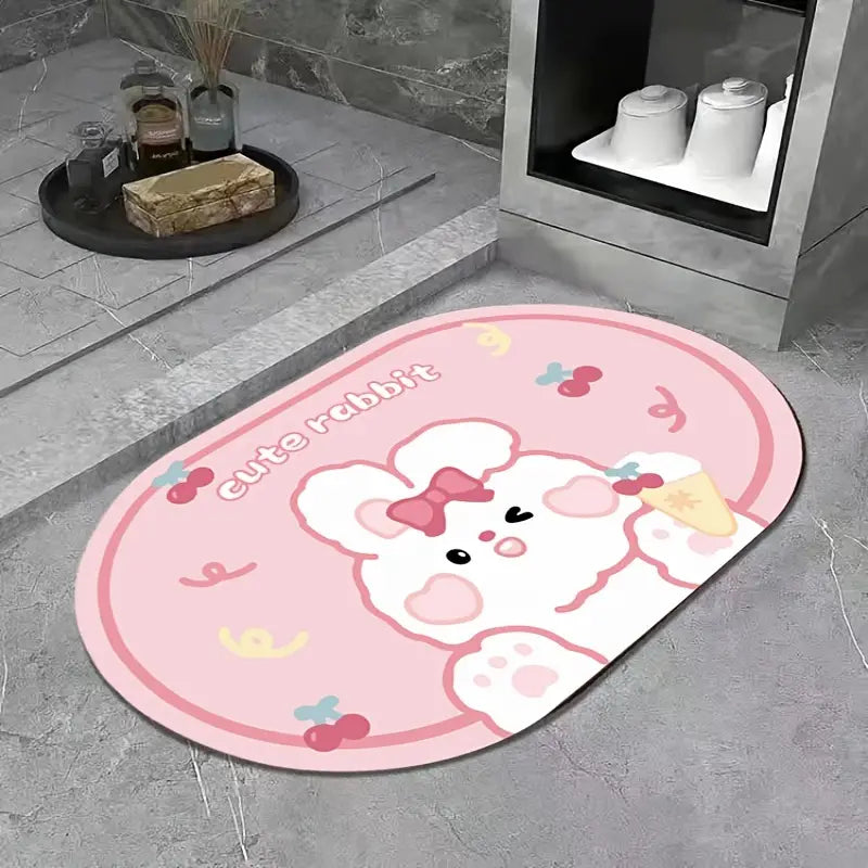 Kawaii Non-Slip Mat – Illustrated Puppy Design for Bathroom and Home