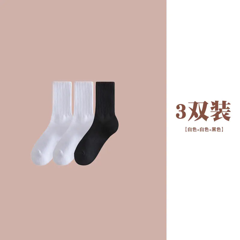 Women's Casual Mid-Calf Socks – Solid Color Japanese Style