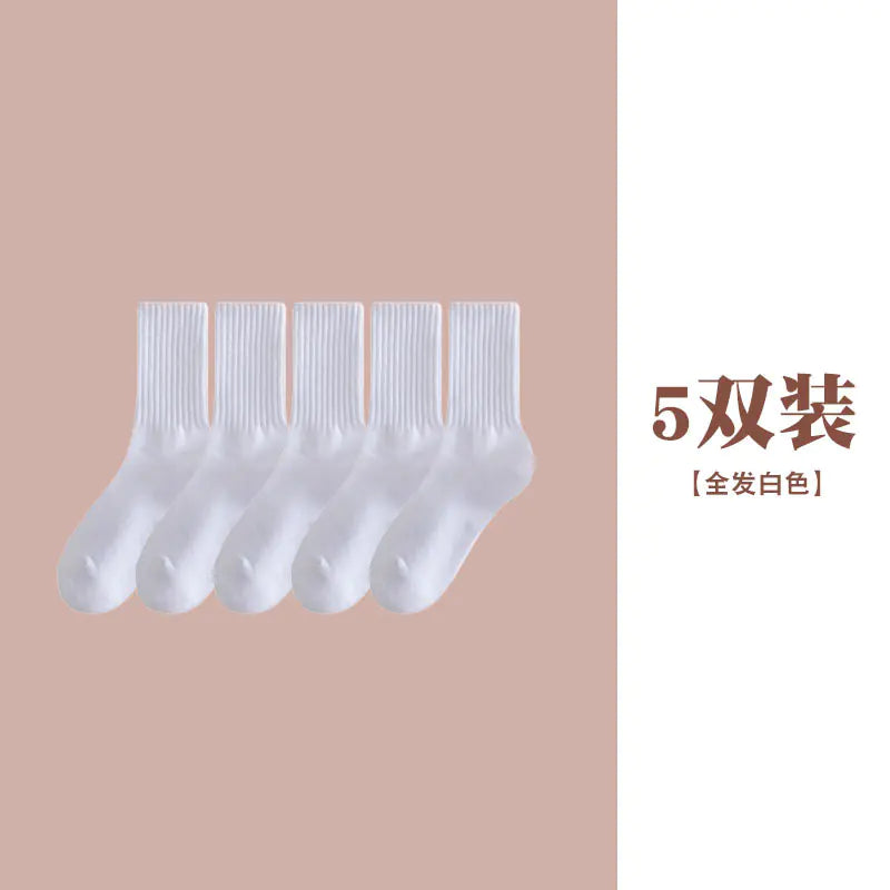 Women's Casual Mid-Calf Socks – Solid Color Japanese Style