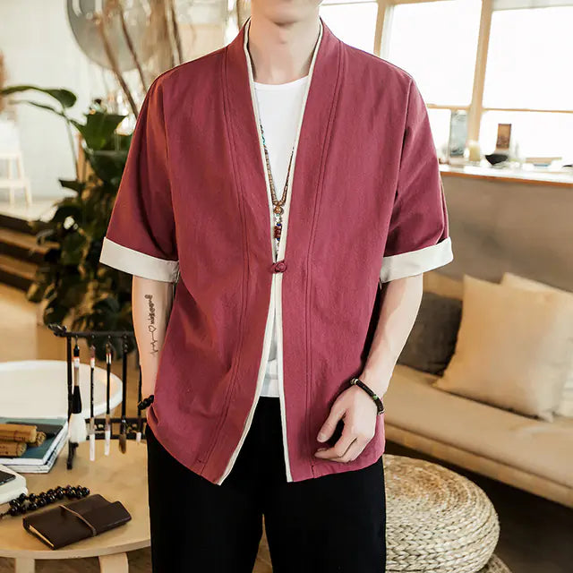 Men's Long Linen Kimono Cardigan – Sizes up to 5XL