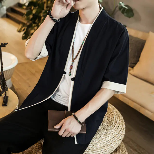 Men's Long Linen Kimono Cardigan – Sizes up to 5XL