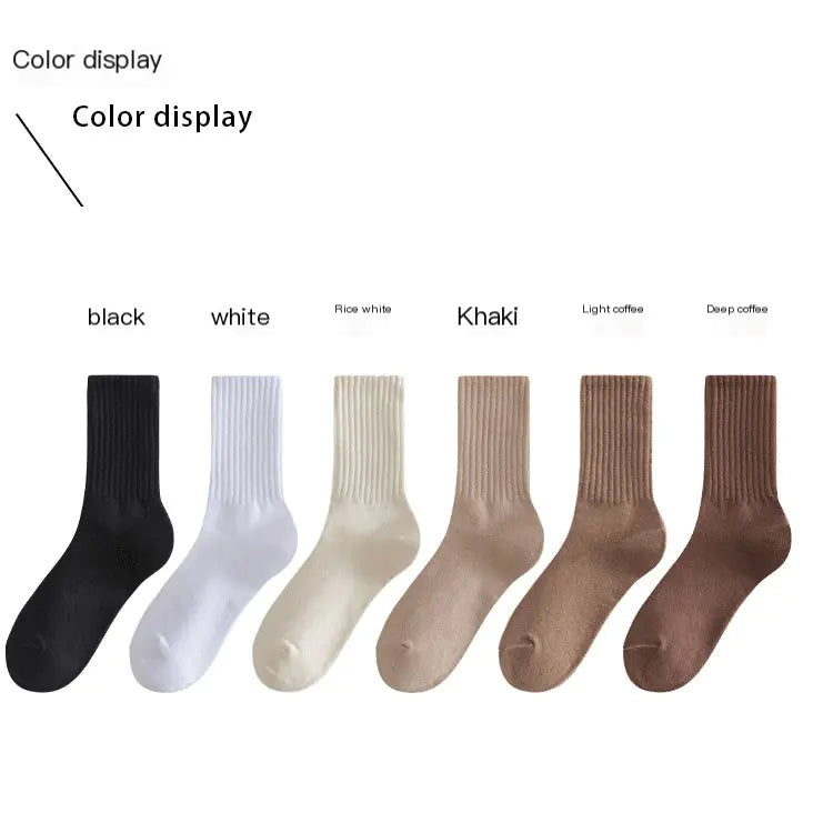 Women's Casual Mid-Calf Socks – Solid Color Japanese Style