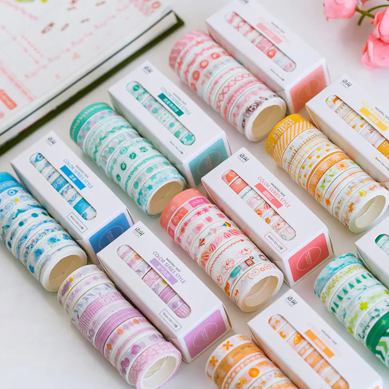 Japanese Washi Tape Set – 10 Rolls of 8mm for Scrapbooking and DIY