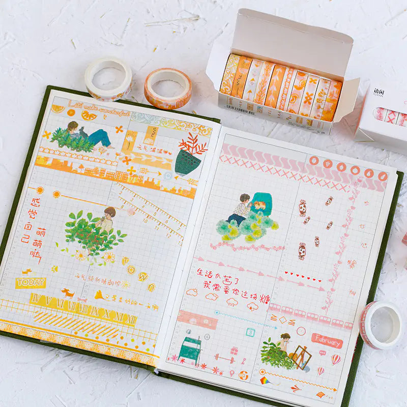 Japanese Washi Tape Set – 10 Rolls of 8mm for Scrapbooking and DIY