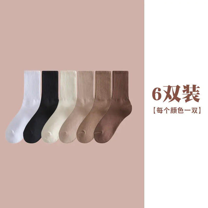 Women's Casual Mid-Calf Socks – Solid Color Japanese Style