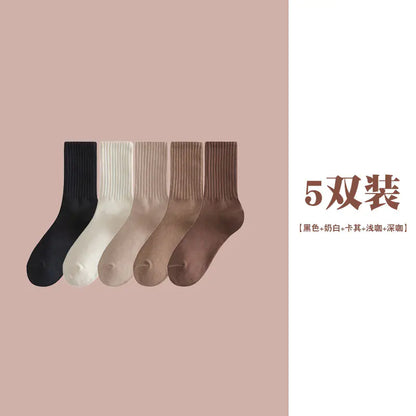 Women's Casual Mid-Calf Socks – Solid Color Japanese Style