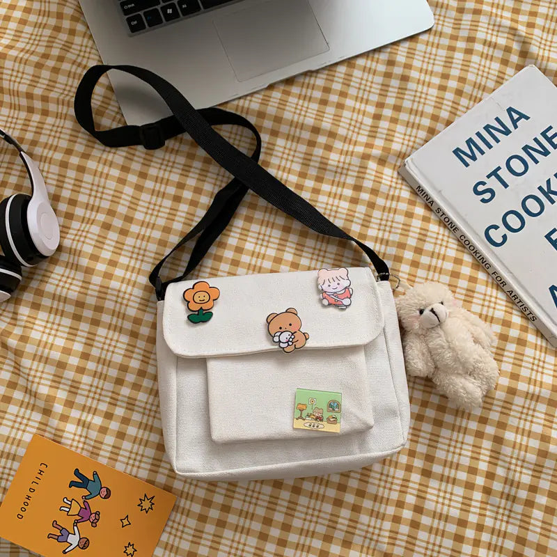 Kawaii Canvas Crossbody Bag for Girls – Japanese Style