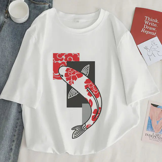 Women's Japanese Koi Fish Print T-Shirt