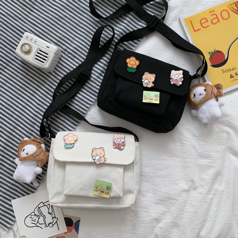 Kawaii Canvas Crossbody Bag for Girls – Japanese Style