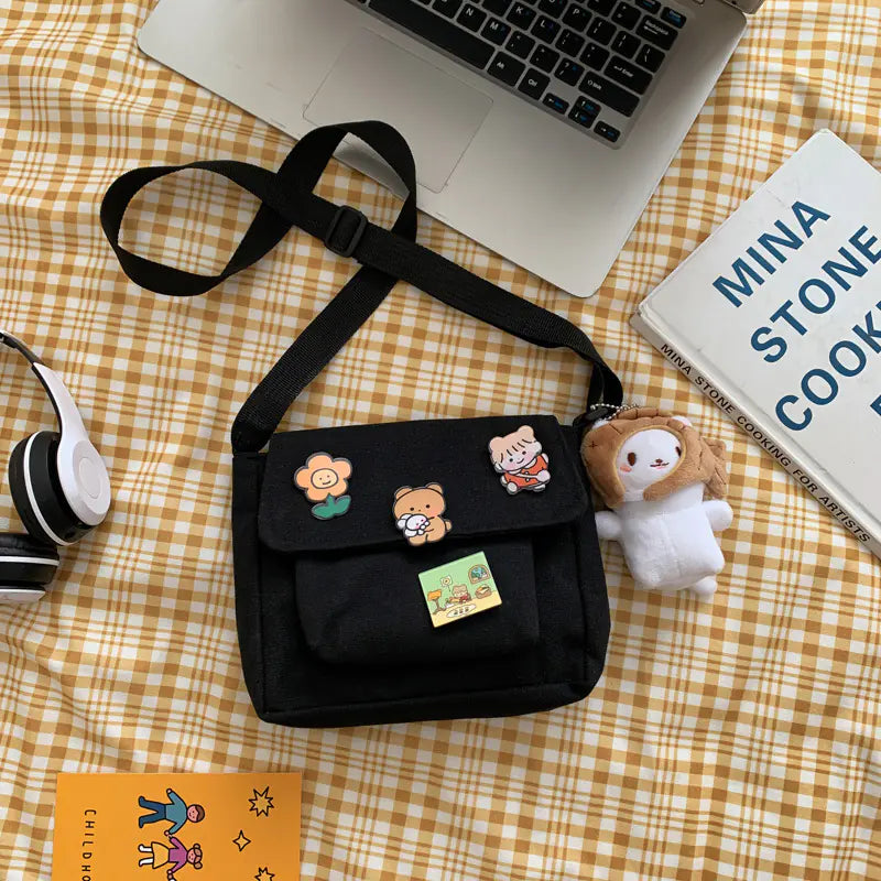 Kawaii Canvas Crossbody Bag for Girls – Japanese Style