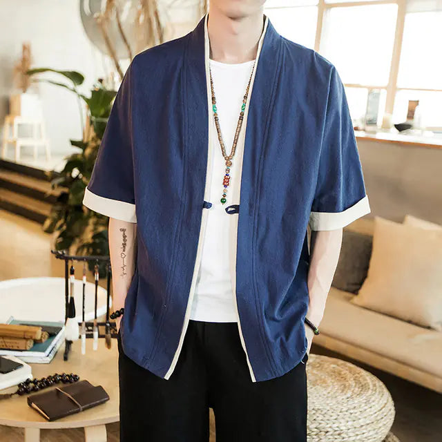 Men's Long Linen Kimono Cardigan – Sizes up to 5XL