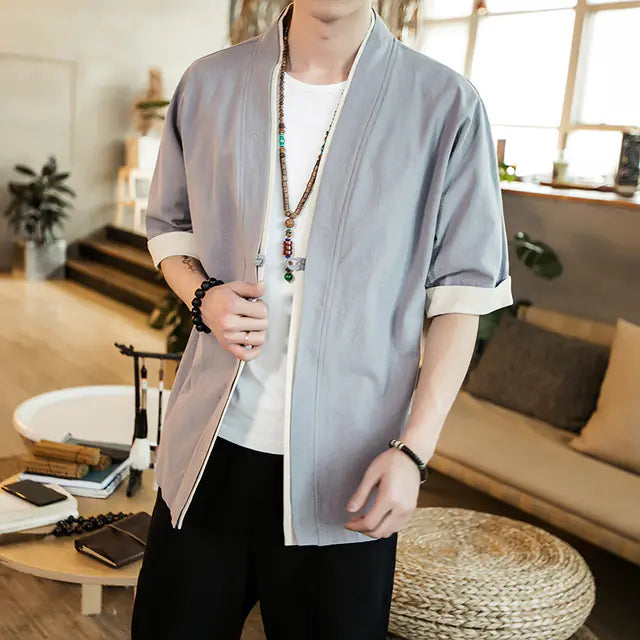 Men's Long Linen Kimono Cardigan – Sizes up to 5XL