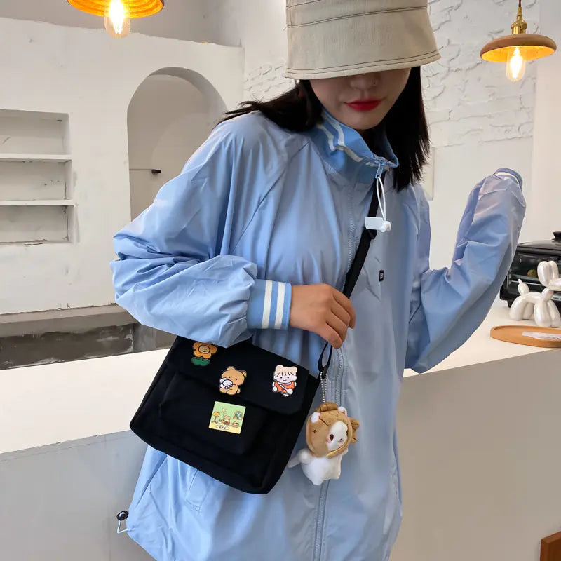 Kawaii Canvas Crossbody Bag for Girls – Japanese Style