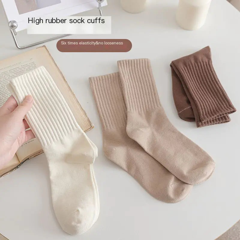 Women's Casual Mid-Calf Socks – Solid Color Japanese Style